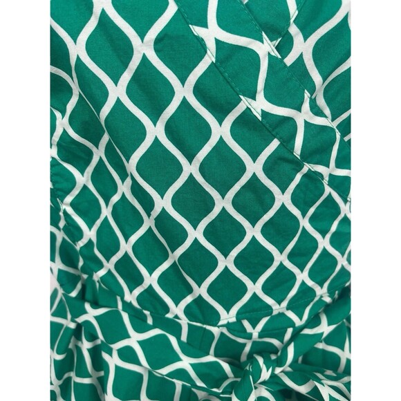 Boden Green White Geometric Lara Wrap Tea Picnic Short Sleeve Dress 8L - Picture 5 of 16